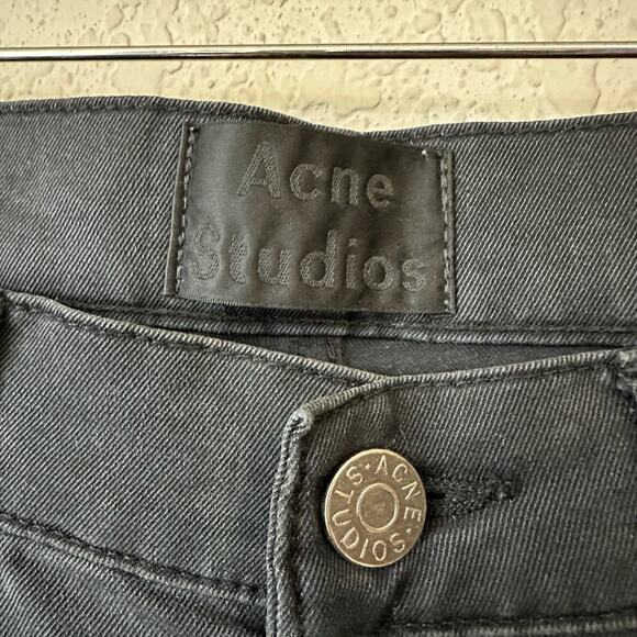 ACNE STUDIOS Ace Ups Jeans Black Denim Slim Straight Low Rise Moto - Picture 10 of 16